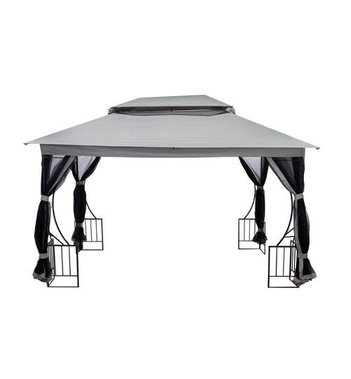 Cort Pavilion 4x3m Premium pentru Curte sau Gradina cu Pereti tip Plasa Anti Insecte, Culoare Gri