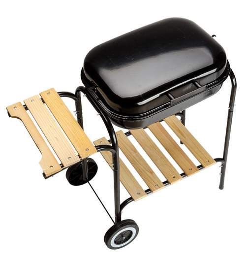 Gratar Mobil cu Raft Lateral, Capac, Roti si Gril pentru Carbuni, Dimensiuni 77x77cm