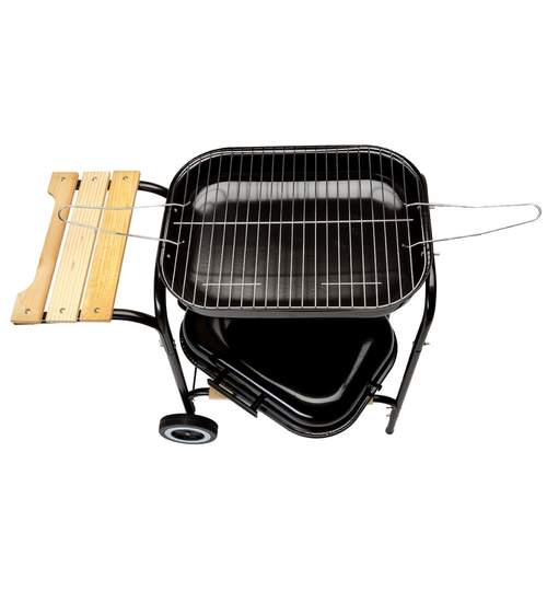 Gratar Mobil cu Raft Lateral, Capac, Roti si Gril pentru Carbuni, Dimensiuni 77x77cm