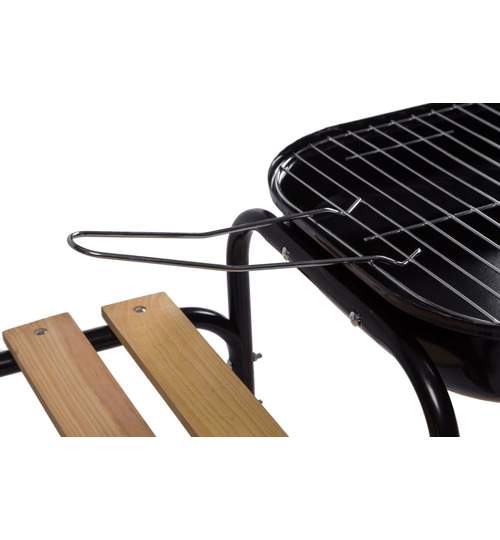 Gratar Mobil cu Raft Lateral, Capac, Roti si Gril pentru Carbuni, Dimensiuni 77x77cm