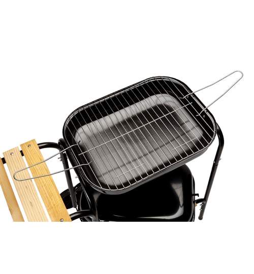 Gratar Mobil cu Raft Lateral, Capac, Roti si Gril pentru Carbuni, Dimensiuni 77x77cm