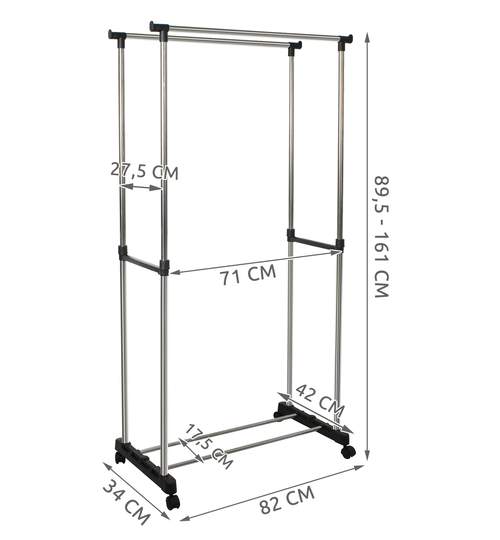 Suport Mobil Dublu Metalic pentru Haine si Umerase cu Inaltime Reglabila 90-160cm