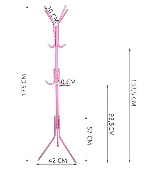 Cuier Metalic Tip Pom, 12 Agatatori pe 3 Nivele, Inaltime 175cm, Culoare Roz