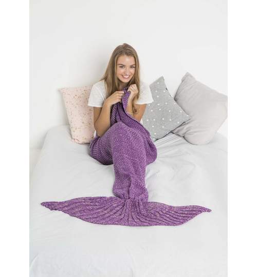 Patura Calduroasa tip Coada Sirena XXL, Dimensiuni 195x95cm, Culoare Mov