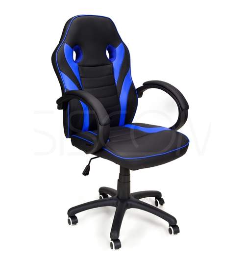 Scaun de Birou Gaming Race, Reglabil, Piele Ecologica, Culoare Albastru/Negru