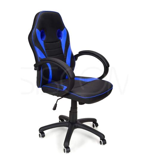 Scaun de Birou Gaming Race, Reglabil, Piele Ecologica, Culoare Albastru/Negru