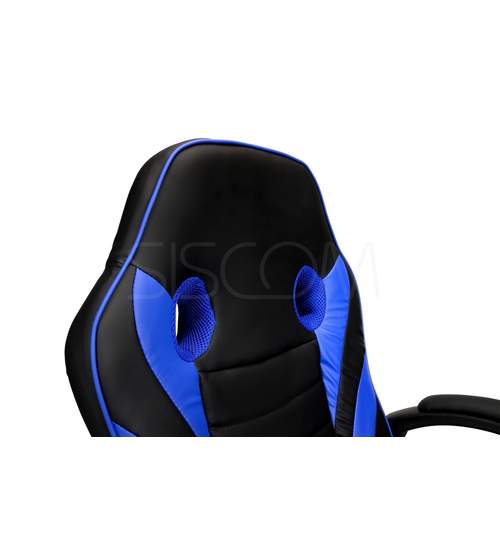 Scaun de Birou Gaming Race, Reglabil, Piele Ecologica, Culoare Albastru/Negru