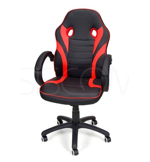 Scaun de Birou Gaming Race, Reglabil, Piele Ecologica, Culoare Rosu/Negru