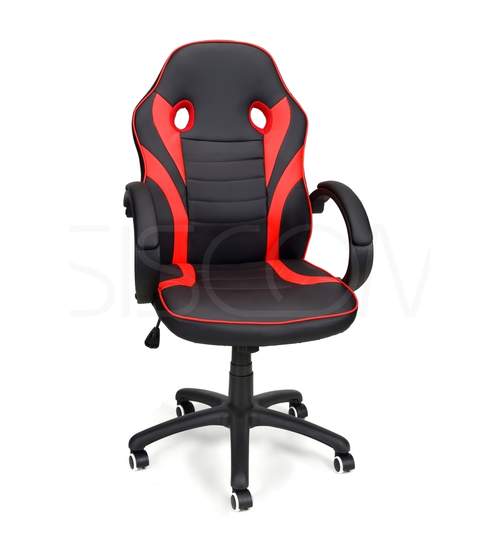 Scaun de Birou Gaming Race, Reglabil, Piele Ecologica, Culoare Rosu/Negru