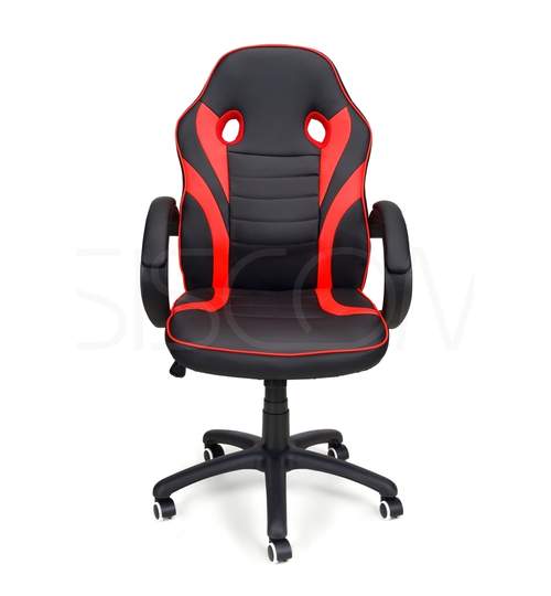 Scaun de Birou Gaming Race, Reglabil, Piele Ecologica, Culoare Rosu/Negru