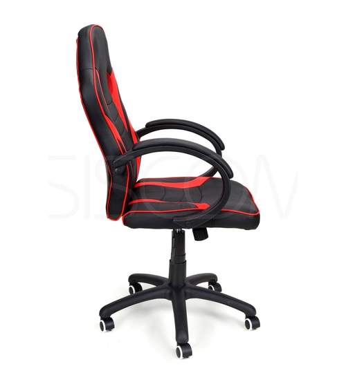 Scaun de Birou Gaming Race, Reglabil, Piele Ecologica, Culoare Rosu/Negru