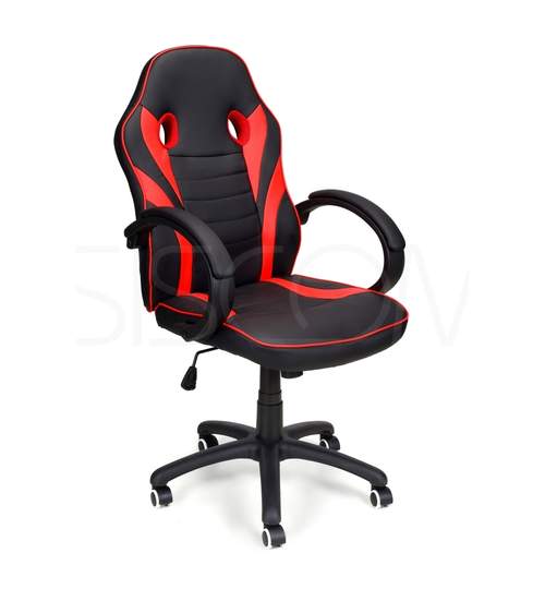 Scaun de Birou Gaming Race, Reglabil, Piele Ecologica, Culoare Rosu/Negru