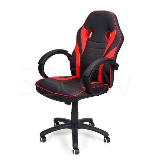 Scaun de Birou Gaming Race, Reglabil, Piele Ecologica, Culoare Rosu/Negru