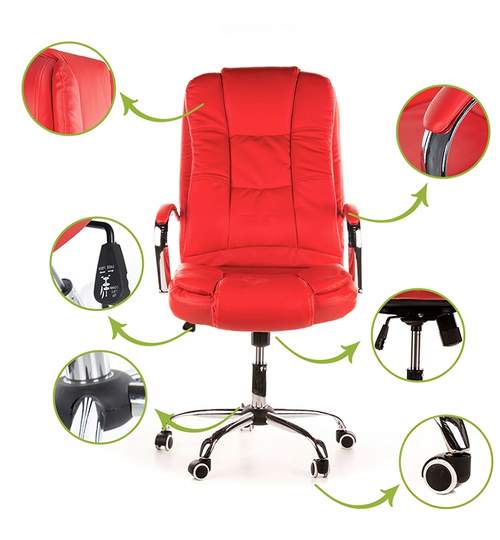 Scaun Directorial de Birou Max, Ergonomic, Reglabil, Piele Ecologica, Culoare Rosu