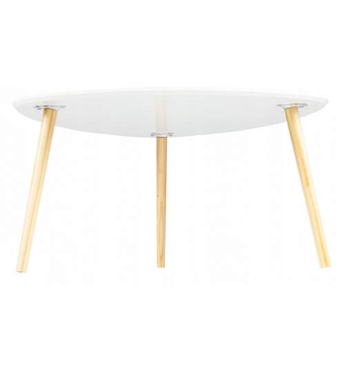 Masuta de Cafea Moderna MDF cu 3 Picioare, Culoare Alb, Diametru 80cm