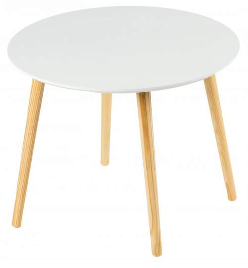 Masuta Rotunda MDF Moderna cu 4 Picioare, Culoare Alb, Diametru 60cm