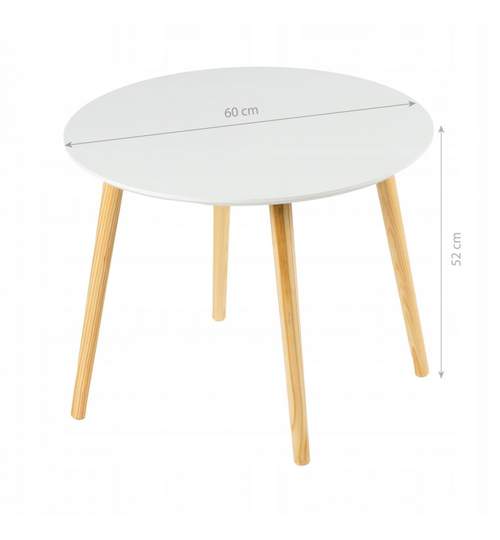 Masuta Rotunda MDF Moderna cu 4 Picioare, Culoare Alb, Diametru 60cm