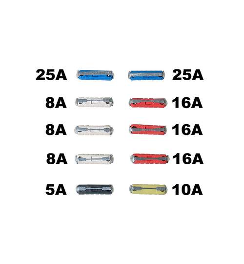 Set 10 sigurante auto Automax fuzibile cilindrice 5-25A Kft Auto