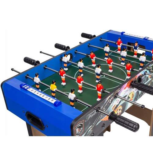 Masa Joc de Mini Fotbal Foosball din Lemn, 18 Fotbalisti, 6 Tije, Dimensiuni 65x35cm